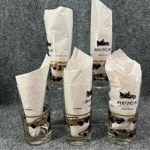 Lot of 5 Vintage Gold Foil Buick Glass Tumblers La Sabre Electra Riviera Century
